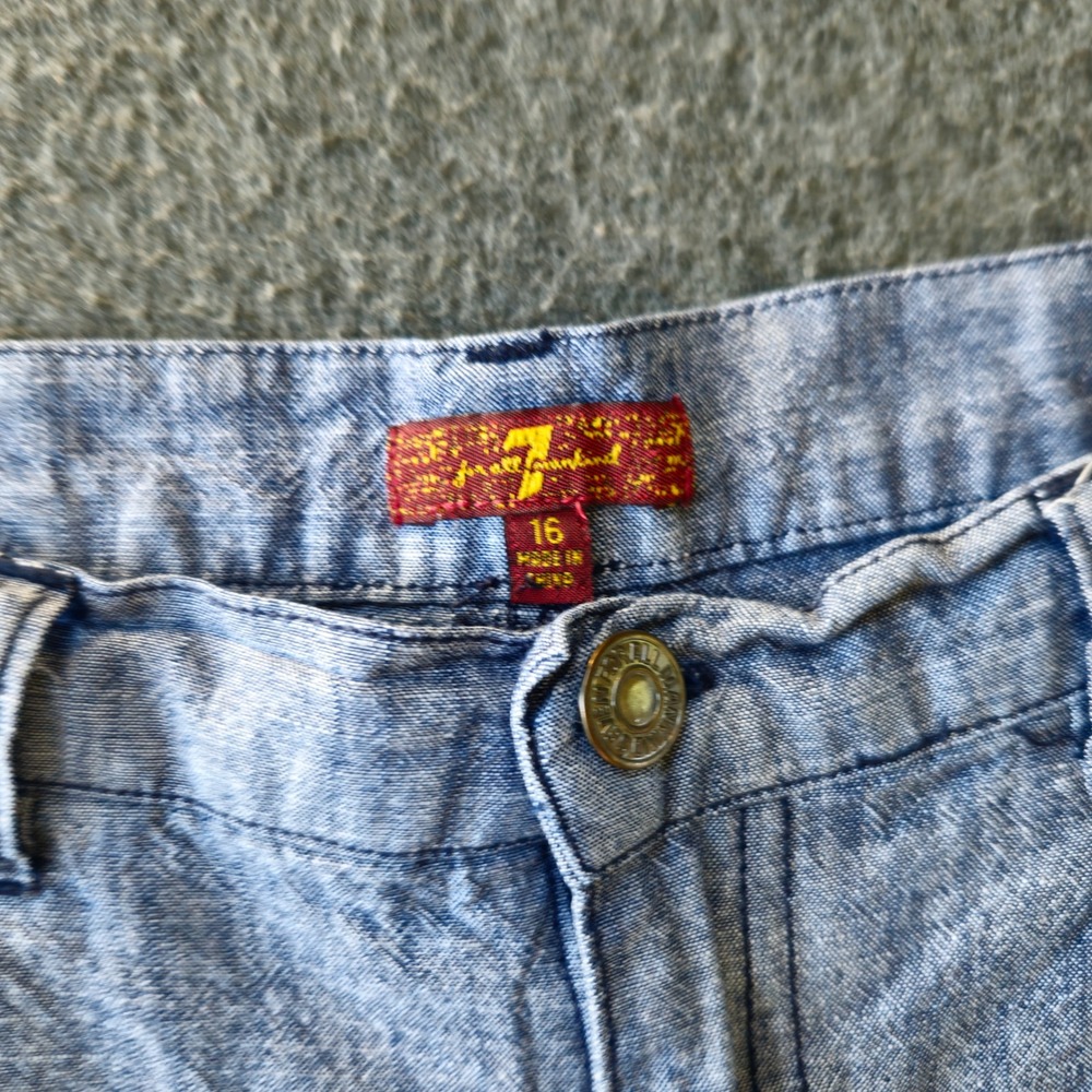 7 For All Mankind Boys Blue Cotton Chambray Shorts Size 16 Light Wash Skater - Picture 3 of 9